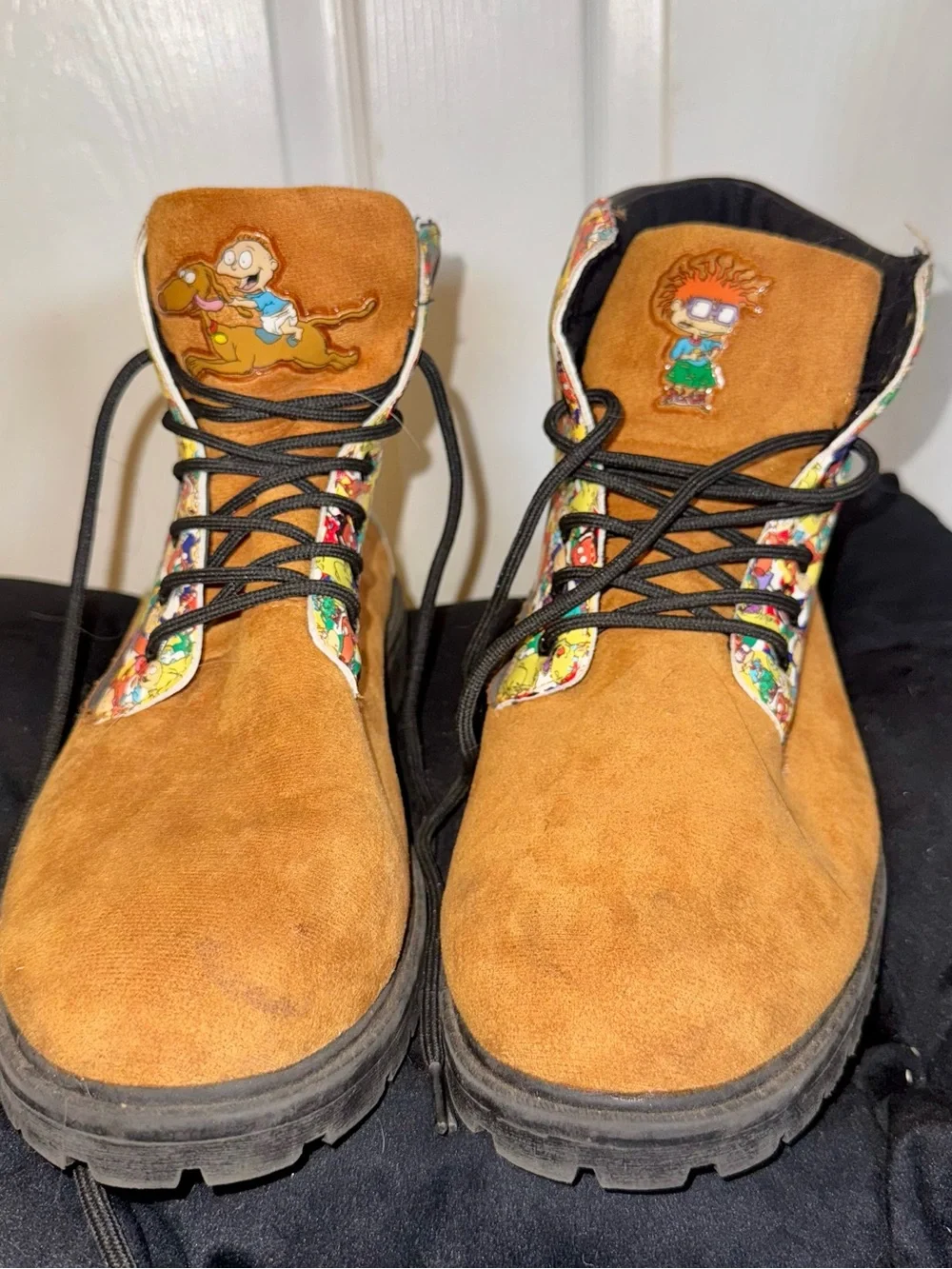 Brown Suede High-Top Boots with Rugrats pattern - limited edition!